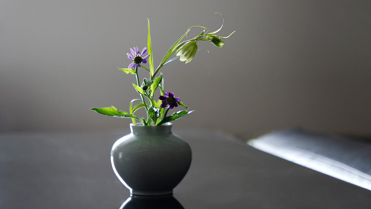 Put Flowers in the White Porcelain Small Jar