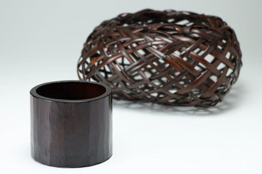 Smoked Bamboo Flower Basket “Kusamoe”（2th Chikuunsai Tanabe）-6
