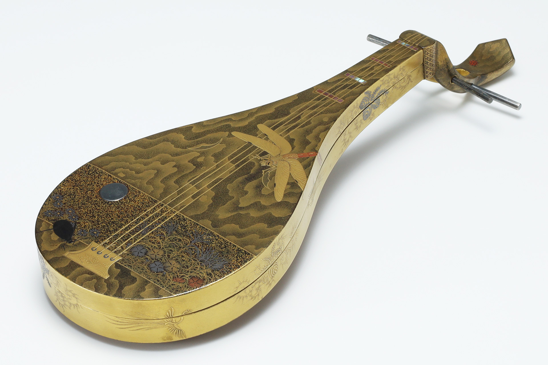 Makie Biwa shaped Incense Box（Meiji Period）-1