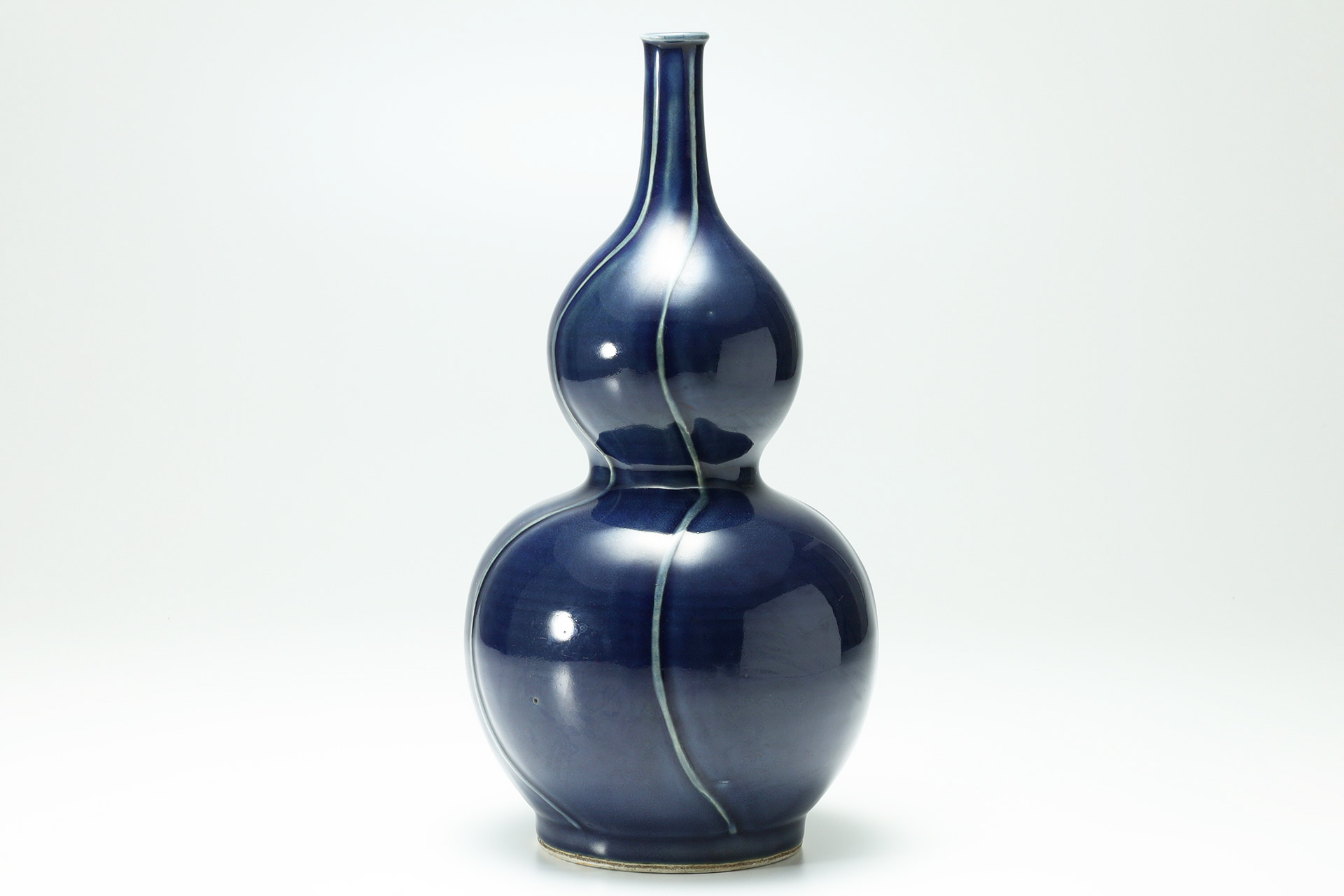 Old-Kutani Cobalt Blue glaze Gourd shaped Bottle（Edo Period）-1