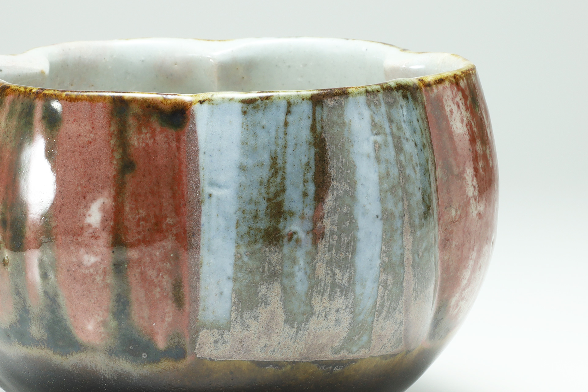 Copper Red and Cobalt Blue Melon shaped Bowl（Kanjiro Kawai）-3