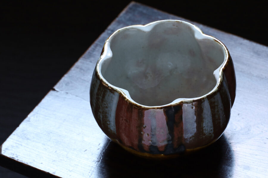 Copper Red and Cobalt Blue Melon shaped Bowl（Kanjiro Kawai）