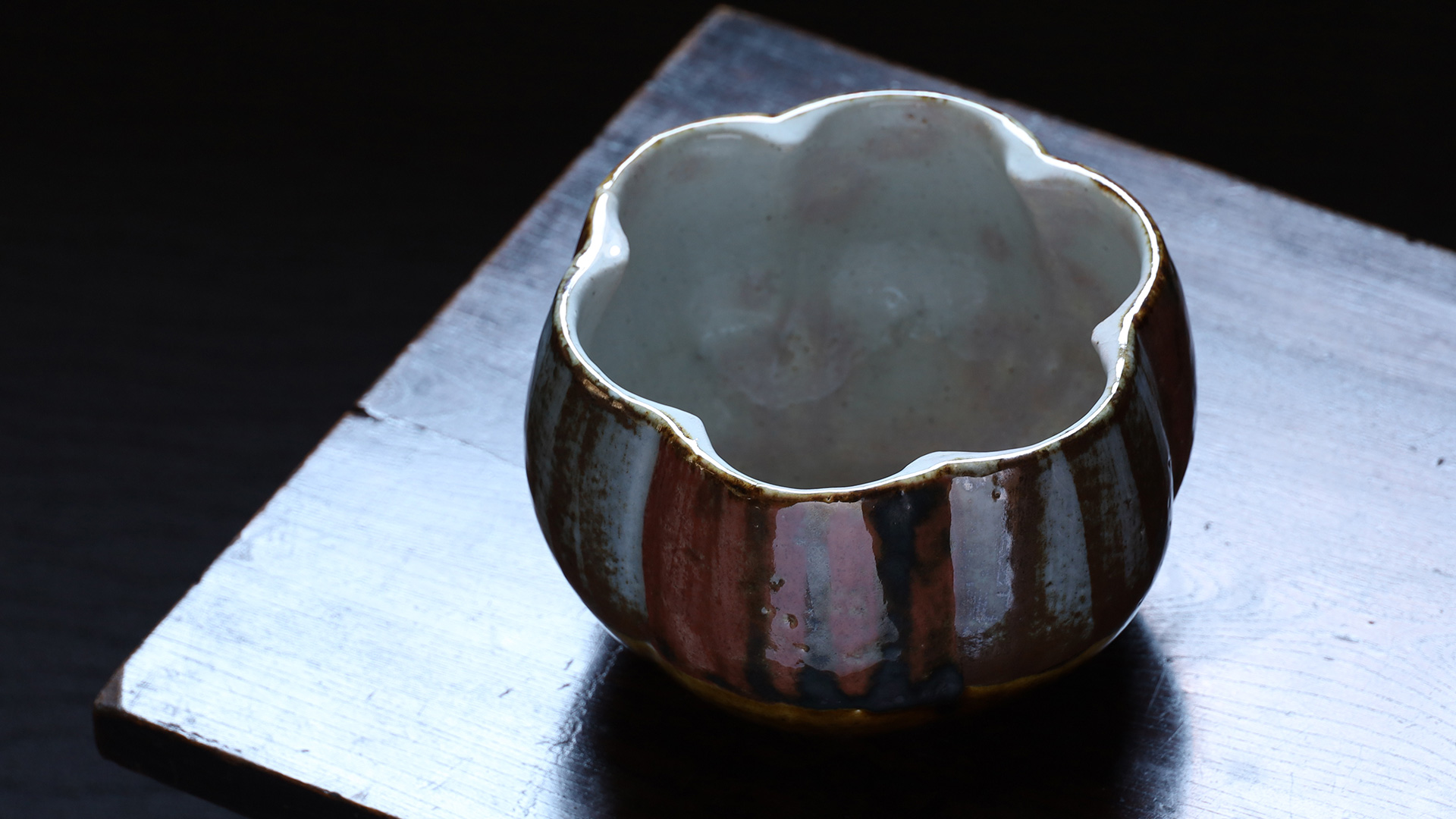 Copper Red and Cobalt Blue Melon shaped Bowl（Kanjiro Kawai）-y1
