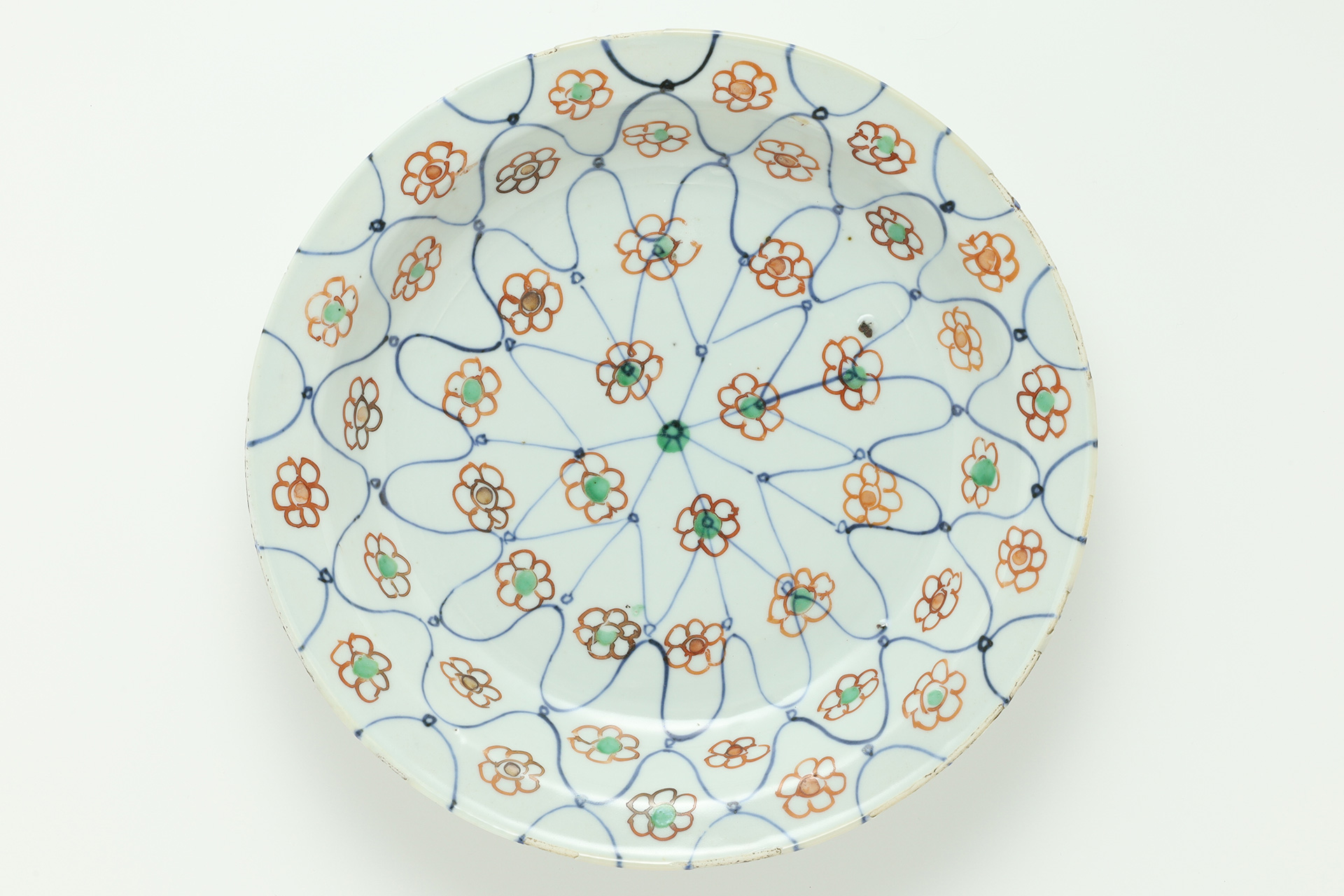 Tenkei-Akae Dish with Design of Mesh and Flower（Ming Dynasty）-1