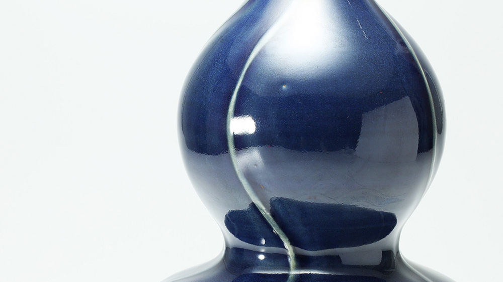 Old-Kutani Cobalt Blue glaze Gourd shaped Bottle（Edo Period）-2