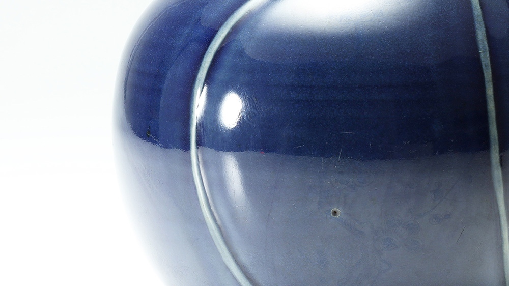 Old-Kutani Cobalt Blue glaze Gourd shaped Bottle（Edo Period）-3