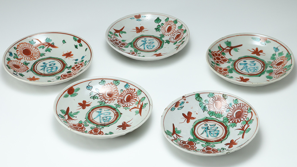 Gosu-Akae Dish with Design of Bird and Flower（5 Pieces / Ming Dynasty）-4