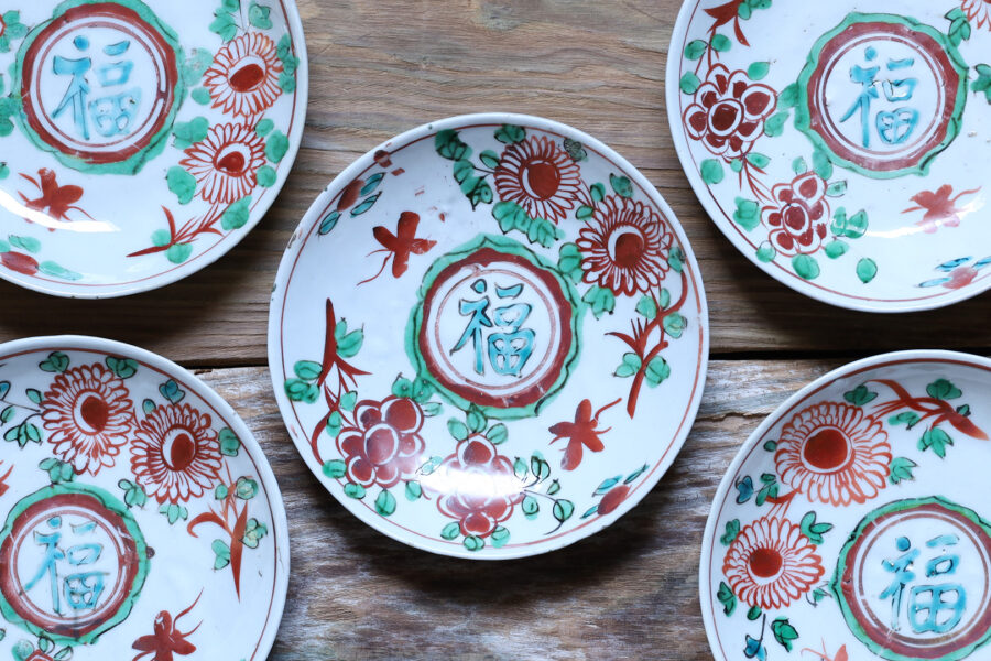 Gosu-Akae Dish with Design of Bird and Flower（5 Pieces / Ming Dynasty）