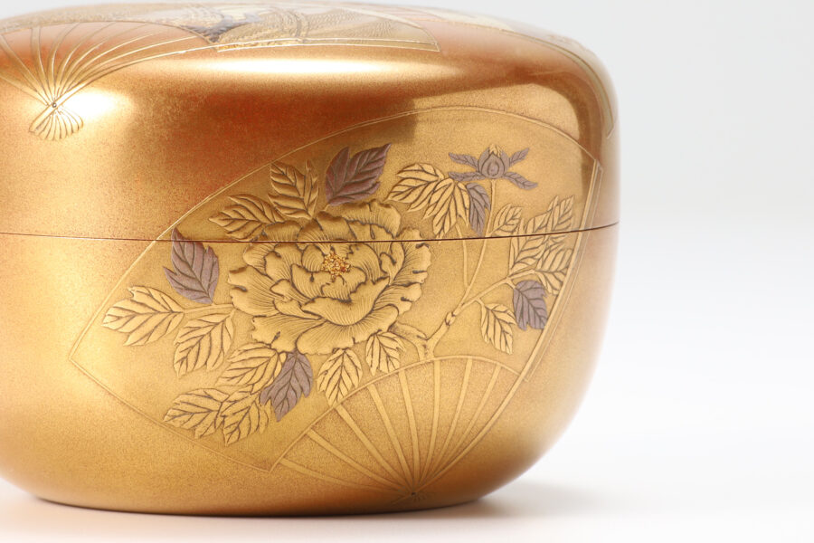 Makie Flat Tea Caddy with Design of Fan（2th Ikko Kiyose）-3