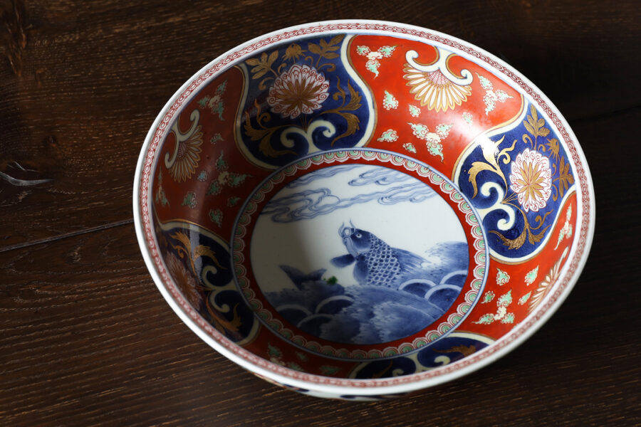 古伊万里色絵荒磯文鉢（江戸時代）