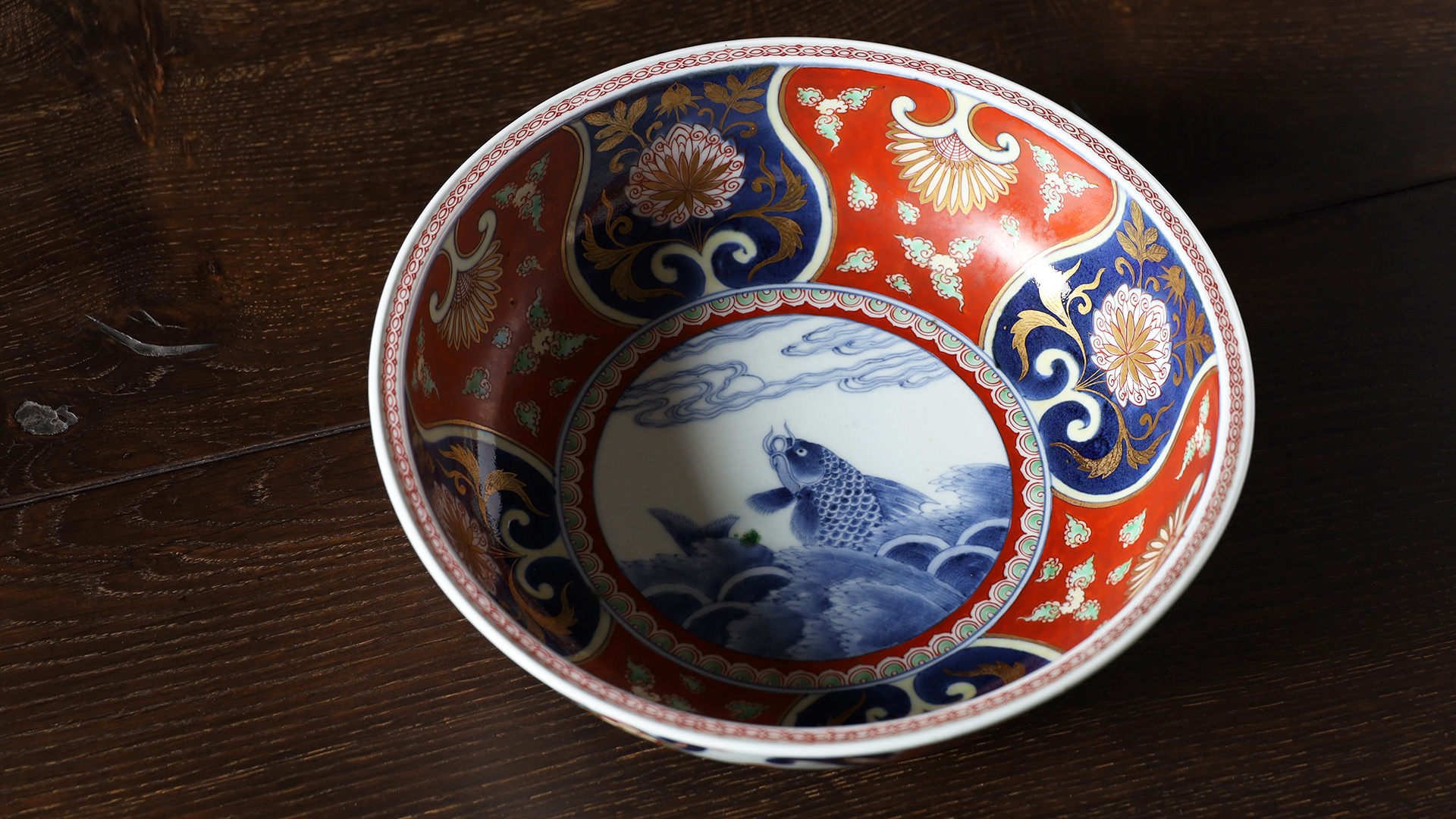 古伊万里色絵荒磯文鉢（江戸時代）-y1