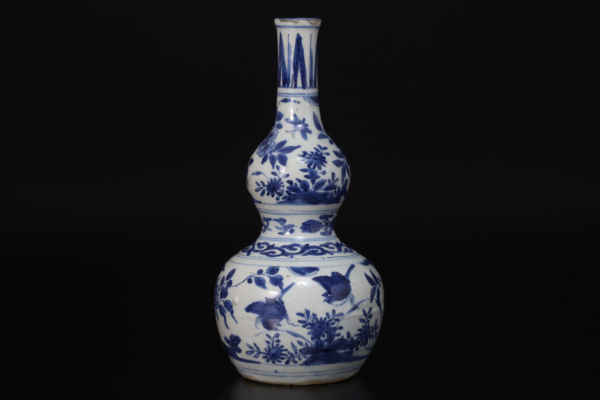古染付花鳥文瓢形徳利（明時代）-1