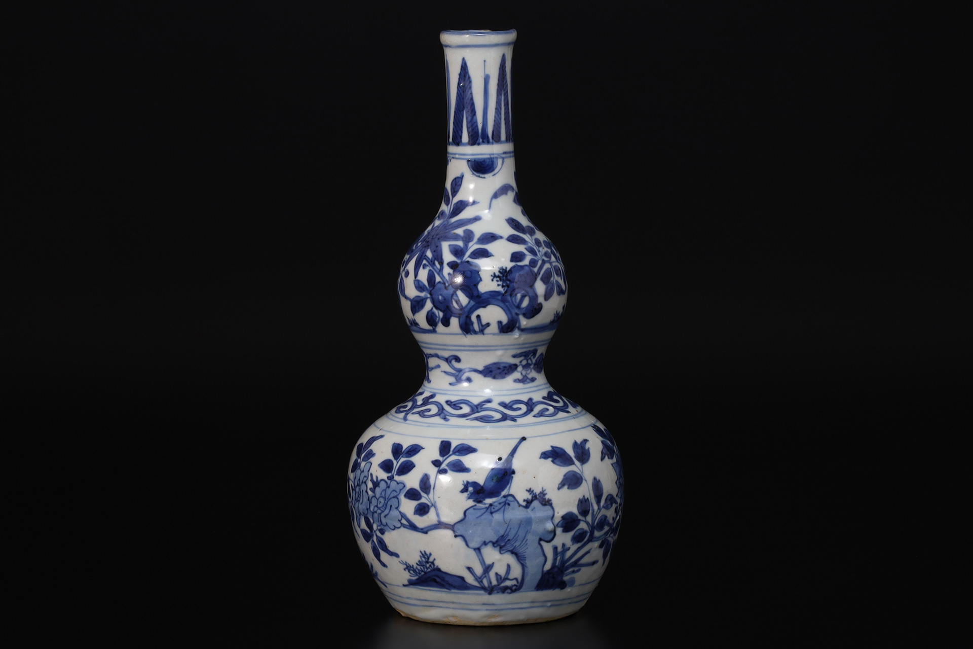 古染付花鳥文瓢形徳利（明時代）-2