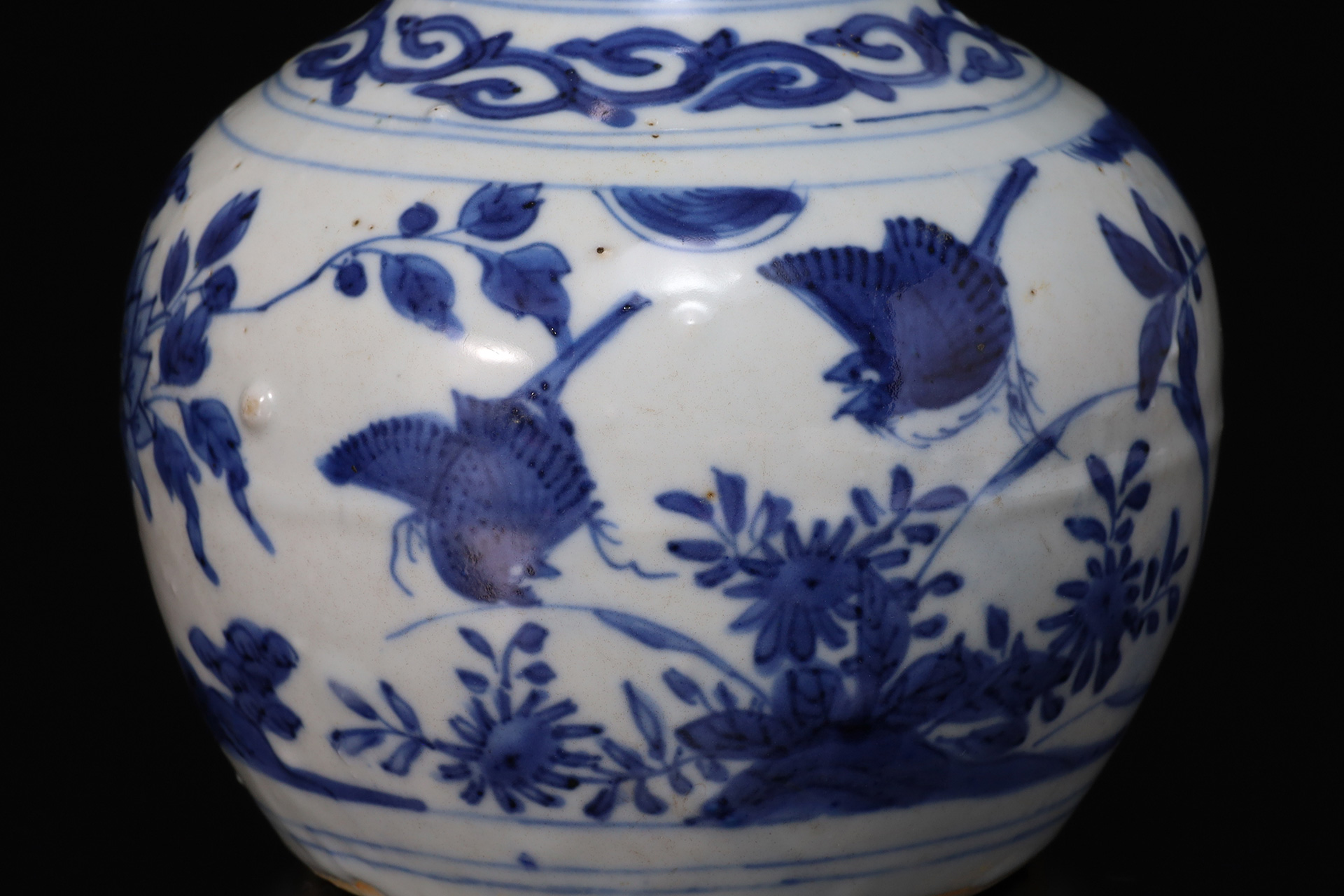 古染付花鳥文瓢形徳利（明時代）-4