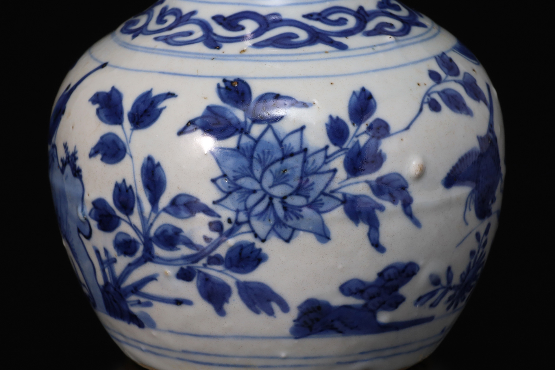 古染付花鳥文瓢形徳利（明時代）-5