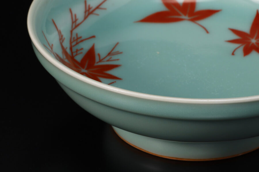 鍋島青磁色絵紅葉文小皿（江戸時代）-5
