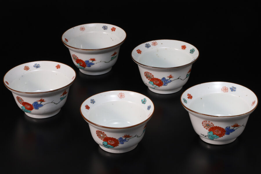 柿右衛門色絵菊桜文小鉢（5客 / 江戸時代）-1