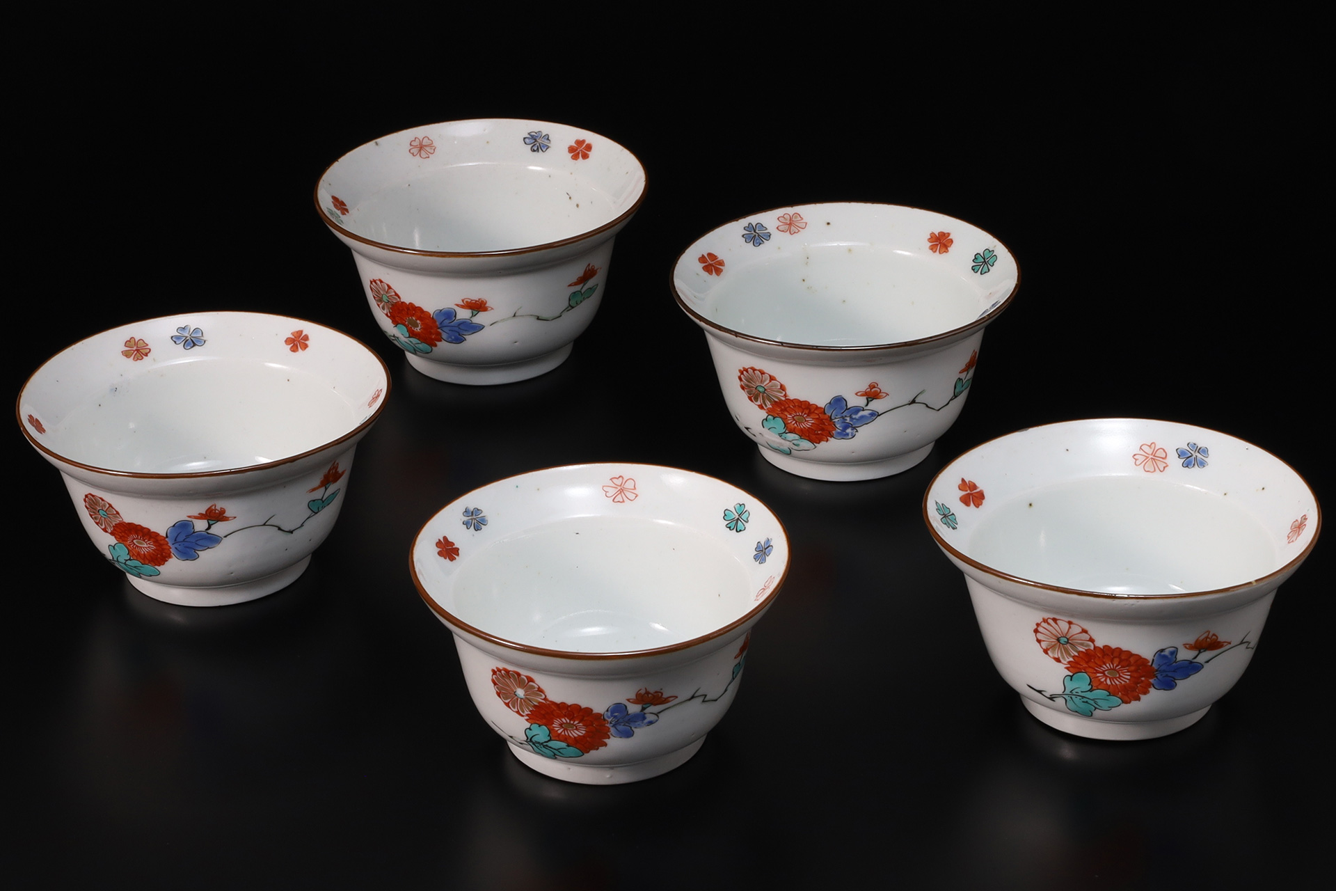 柿右衛門色絵菊桜文小鉢（5客 / 江戸時代）-1