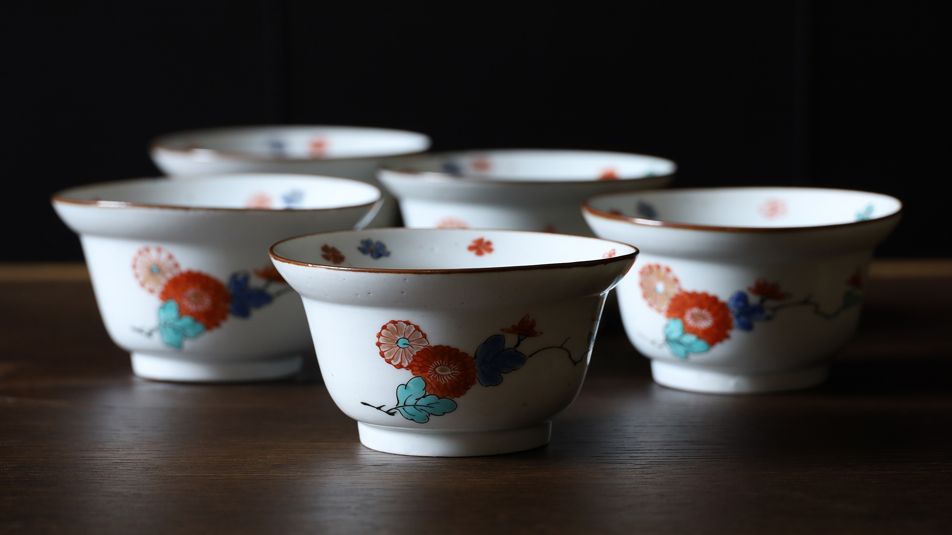 柿右衛門色絵菊桜文小鉢（5客 / 江戸時代）-y1