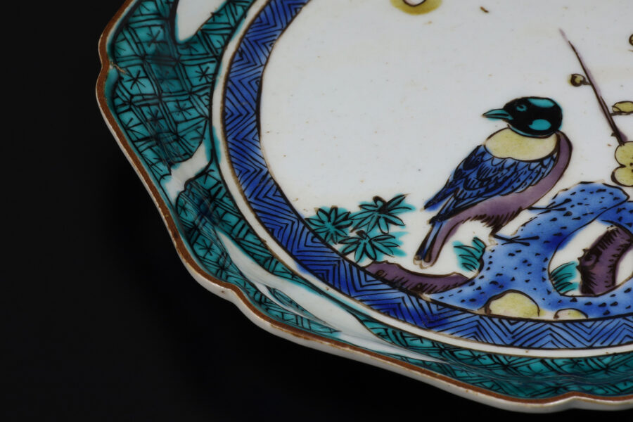 古九谷色絵梅鶯文八角皿(江戸時代)-3