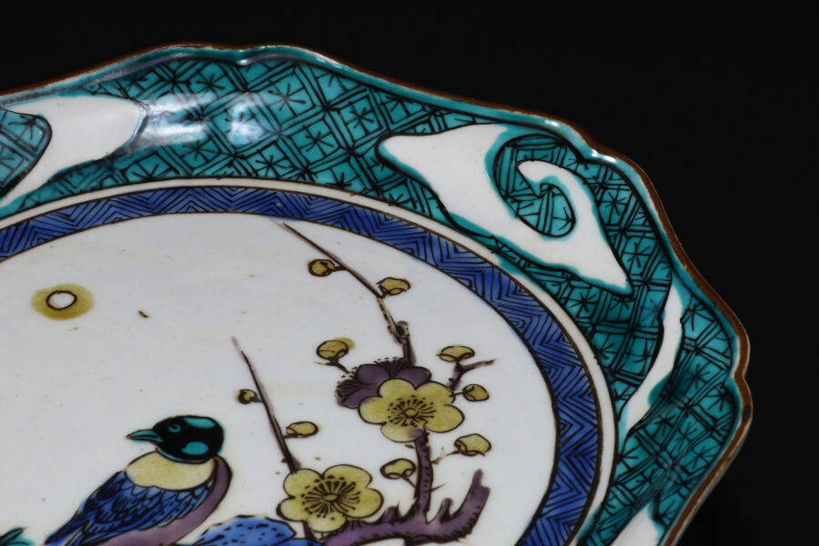 古九谷色絵梅鶯文八角皿(江戸時代)-4