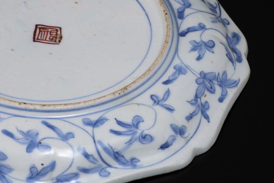 古九谷色絵梅鶯文八角皿(江戸時代)-6