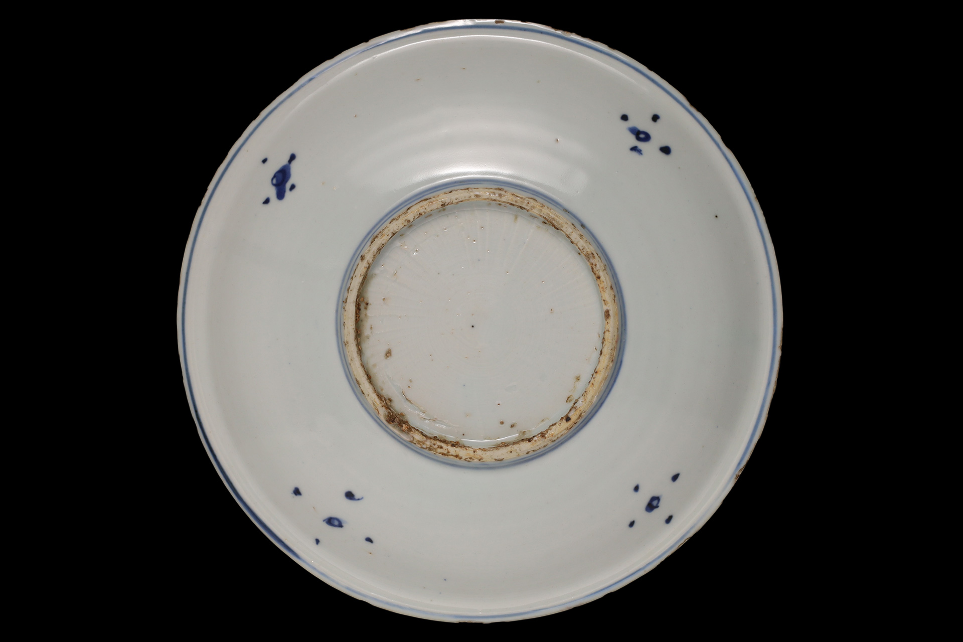 古染付吹墨玉兎文皿（明時代）-7