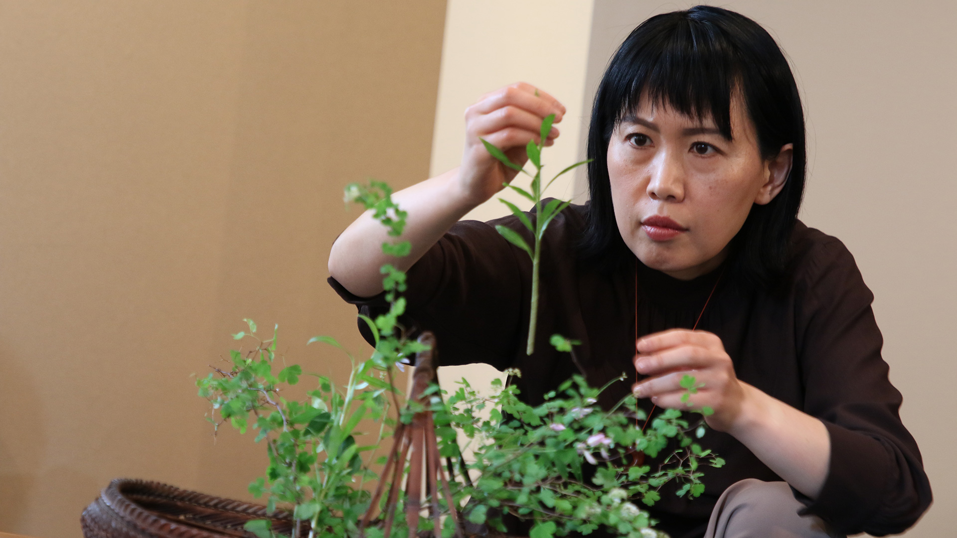 With the Boat Shaped Bamboo Flower Basket by Shiho Yokokawa-1