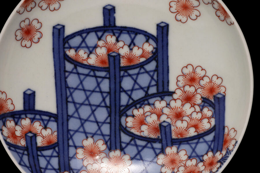 鍋島色絵桜花籃文小皿(江戸時代)-3