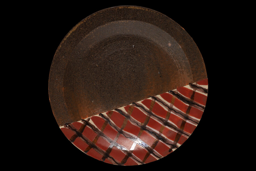 吸坂手色絵格子文皿（北大路魯山人）-1