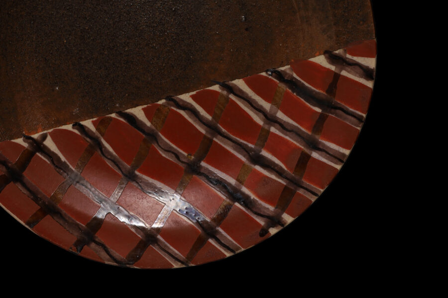 吸坂手色絵格子文皿（北大路魯山人）-3