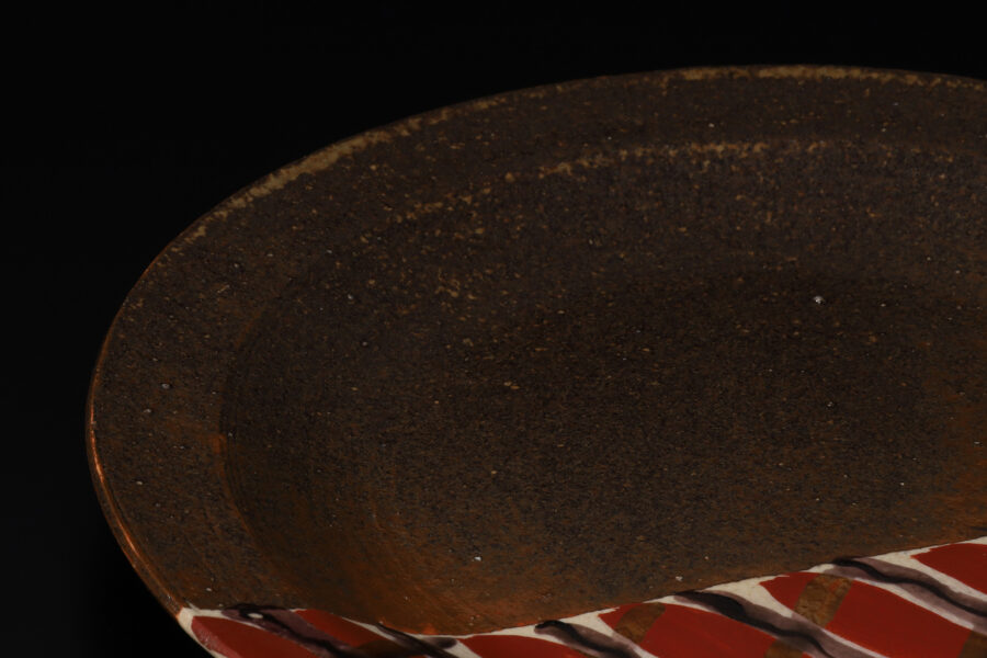 吸坂手色絵格子文皿（北大路魯山人）-5