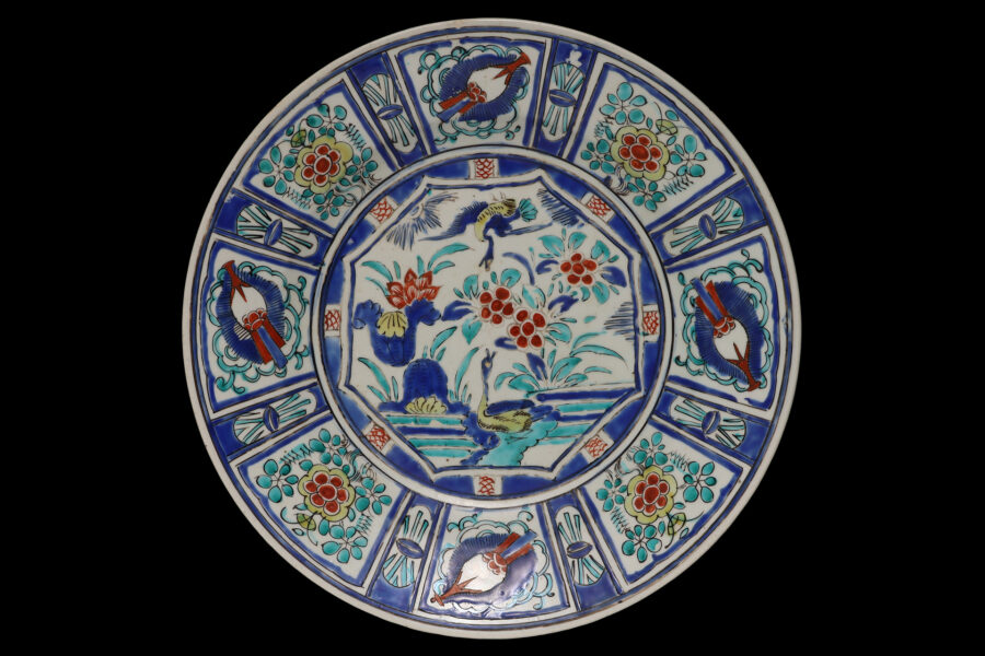 初期色絵芙蓉手花鳥文大皿（江戸時代）-1