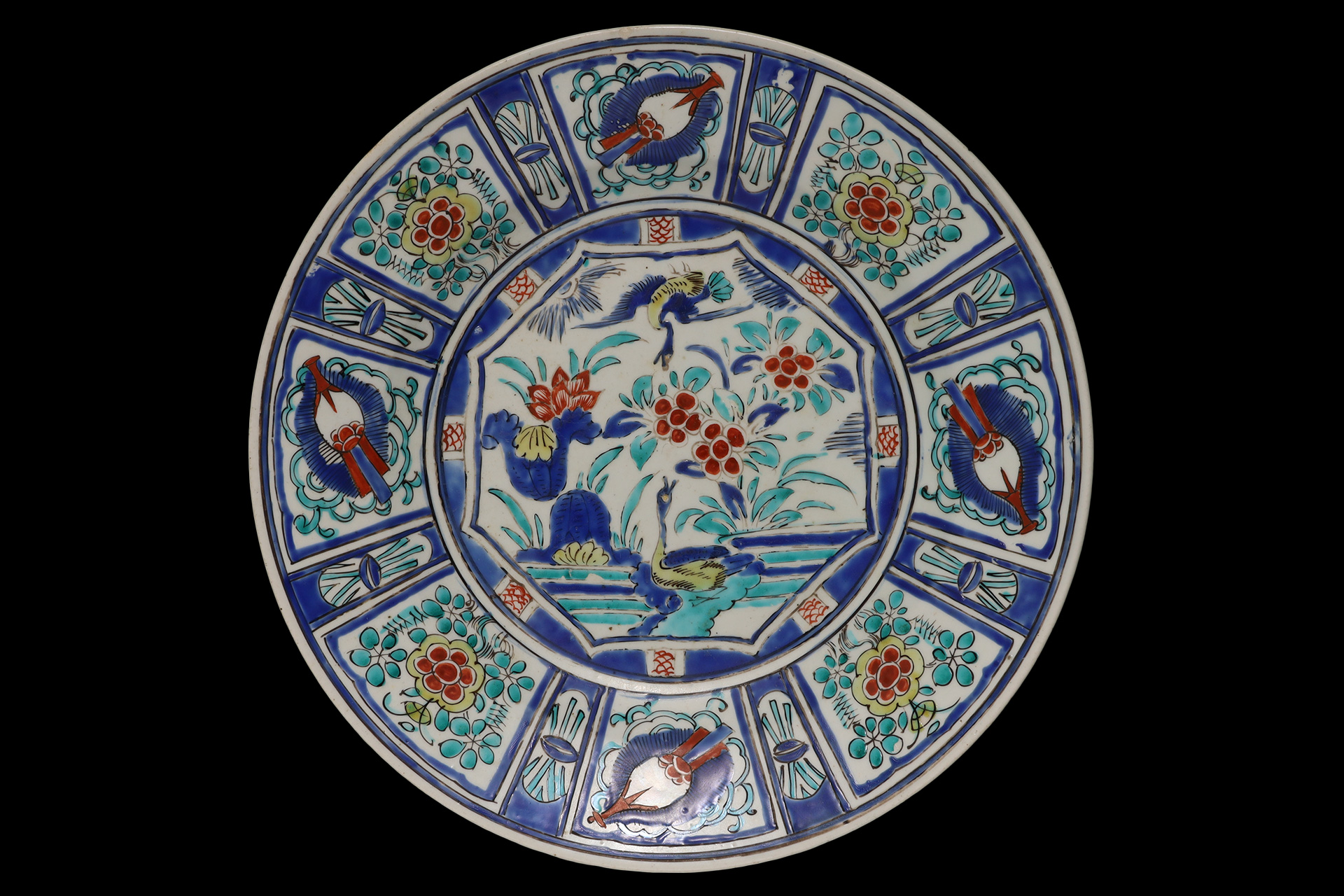 初期色絵芙蓉手花鳥文大皿（江戸時代）-1