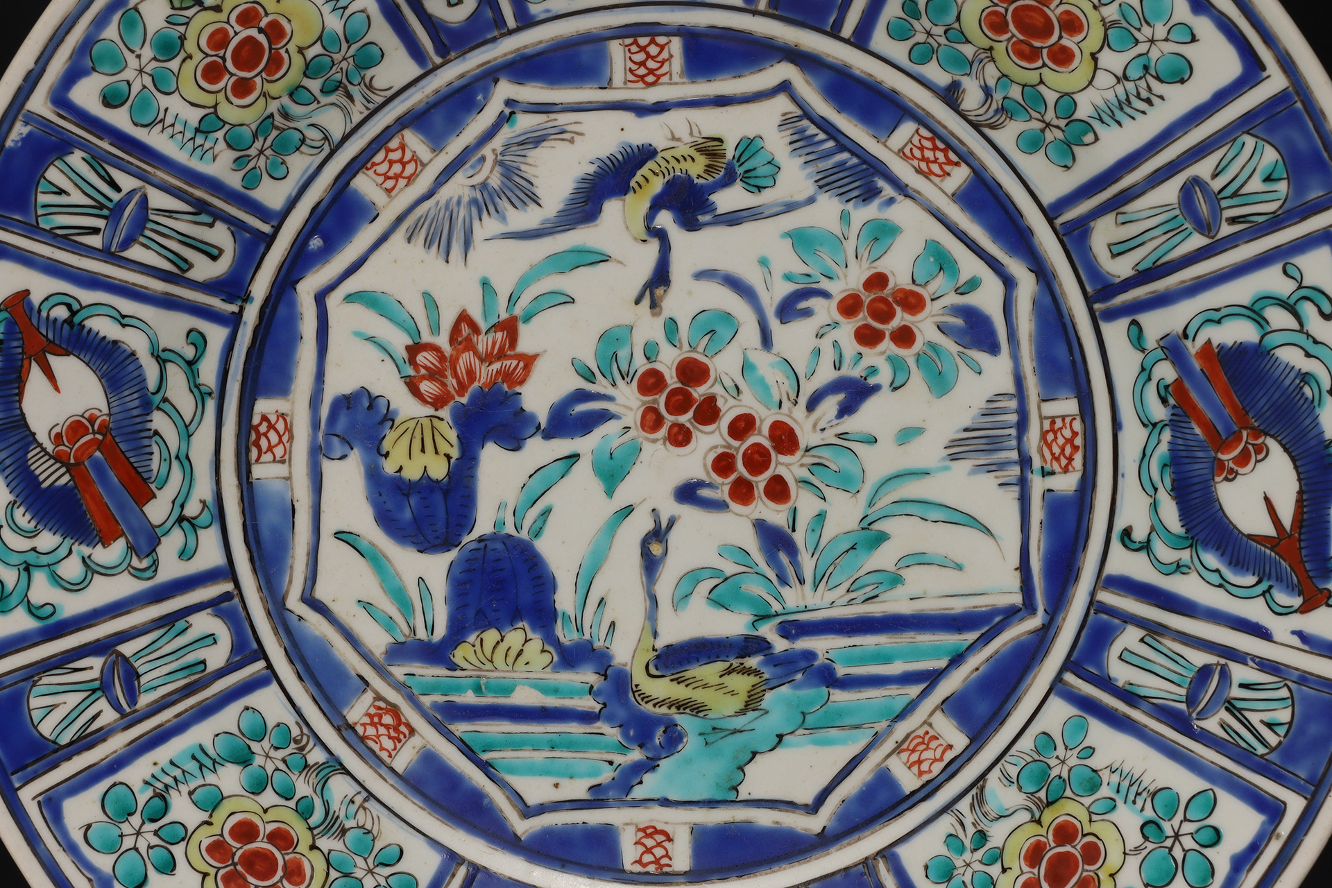 初期色絵芙蓉手花鳥文大皿（江戸時代）-3