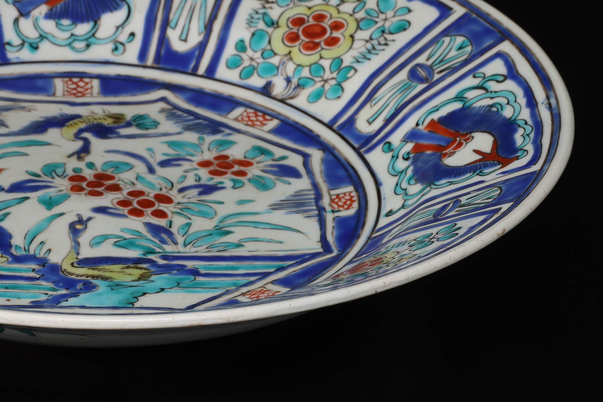 初期色絵芙蓉手花鳥文大皿（江戸時代）-4