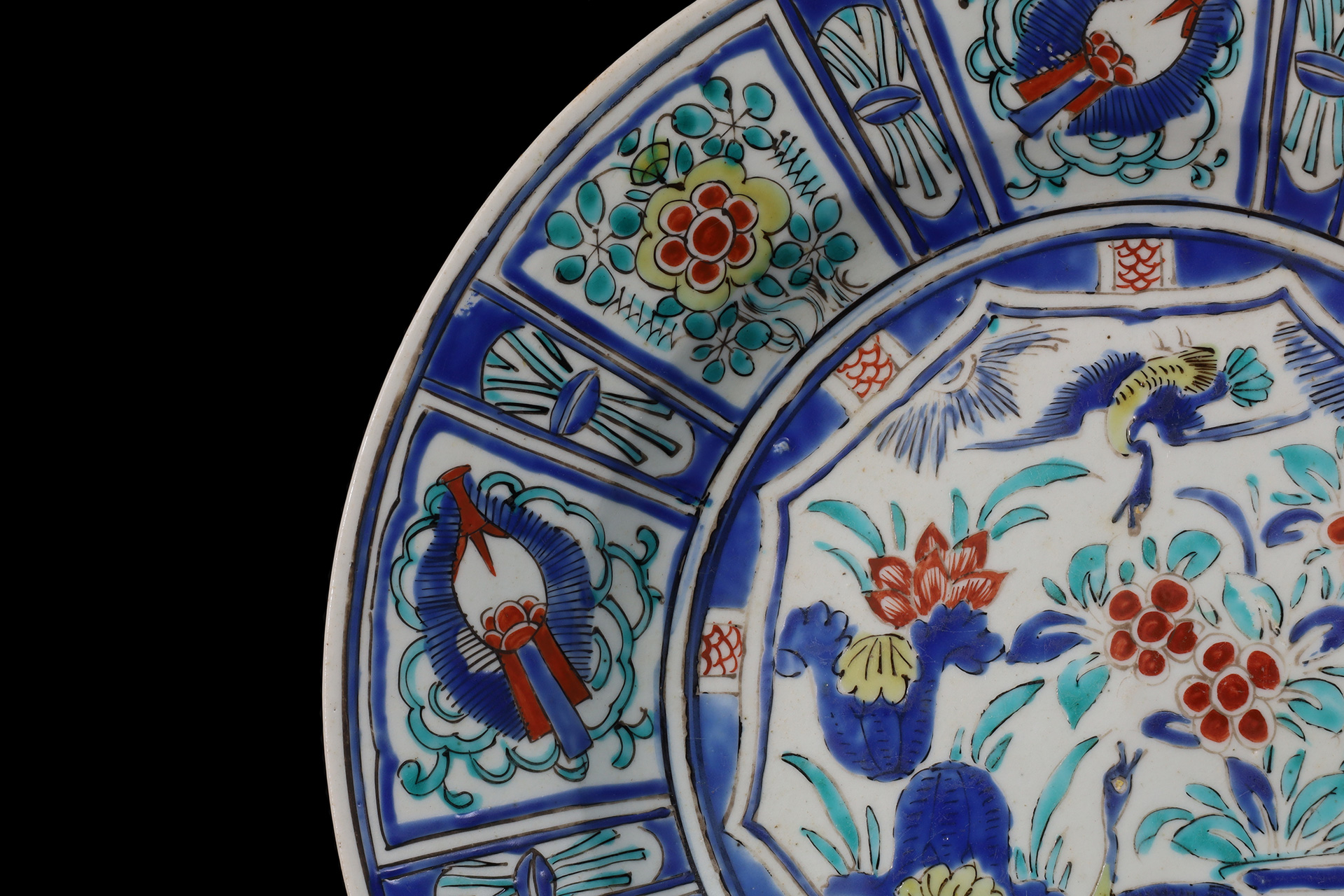 初期色絵芙蓉手花鳥文大皿（江戸時代）-5