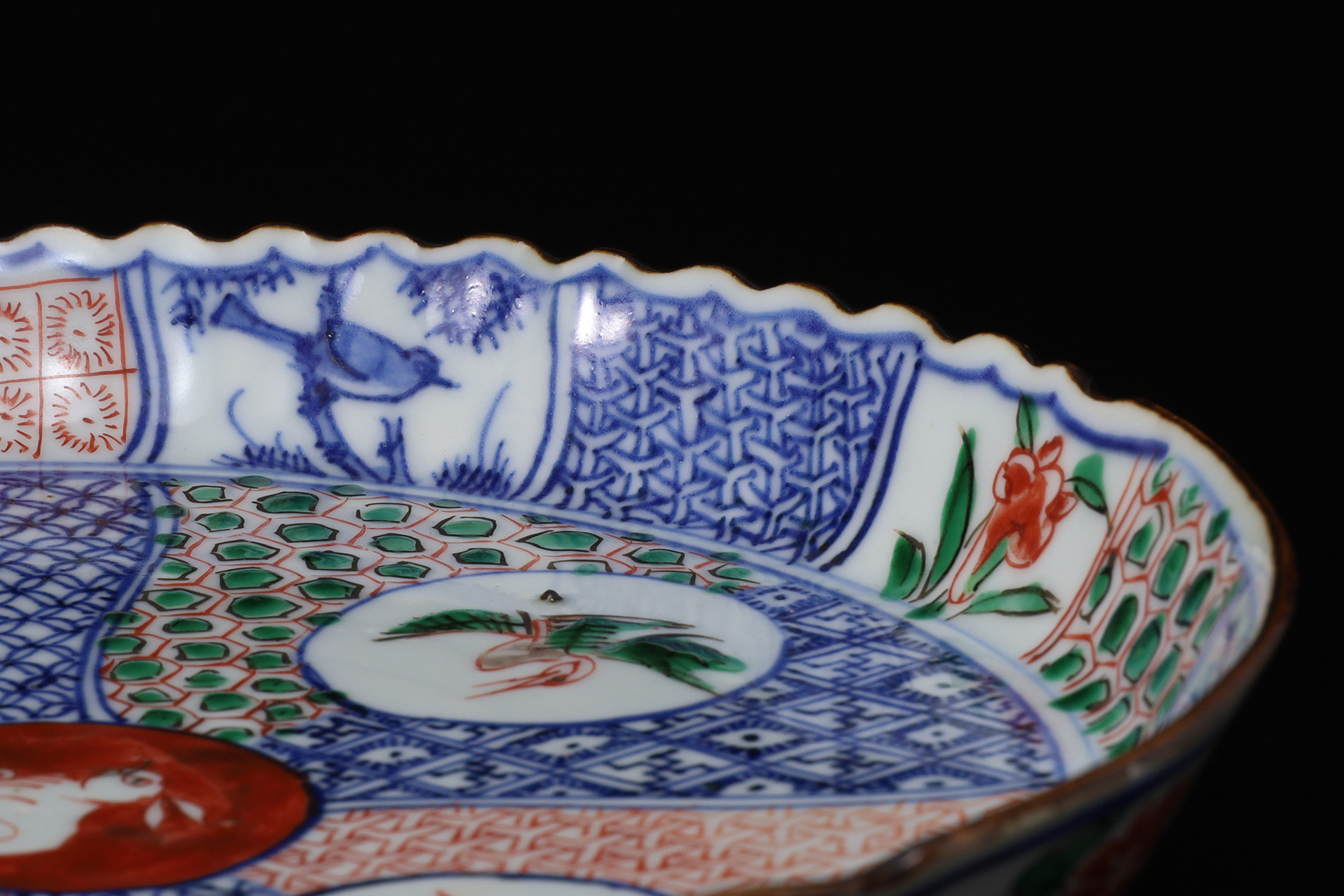 祥瑞色絵兎鳥文輪花皿（明時代）-7