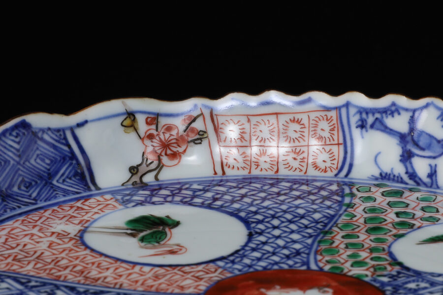 祥瑞色絵兎鳥文輪花皿（明時代）-8