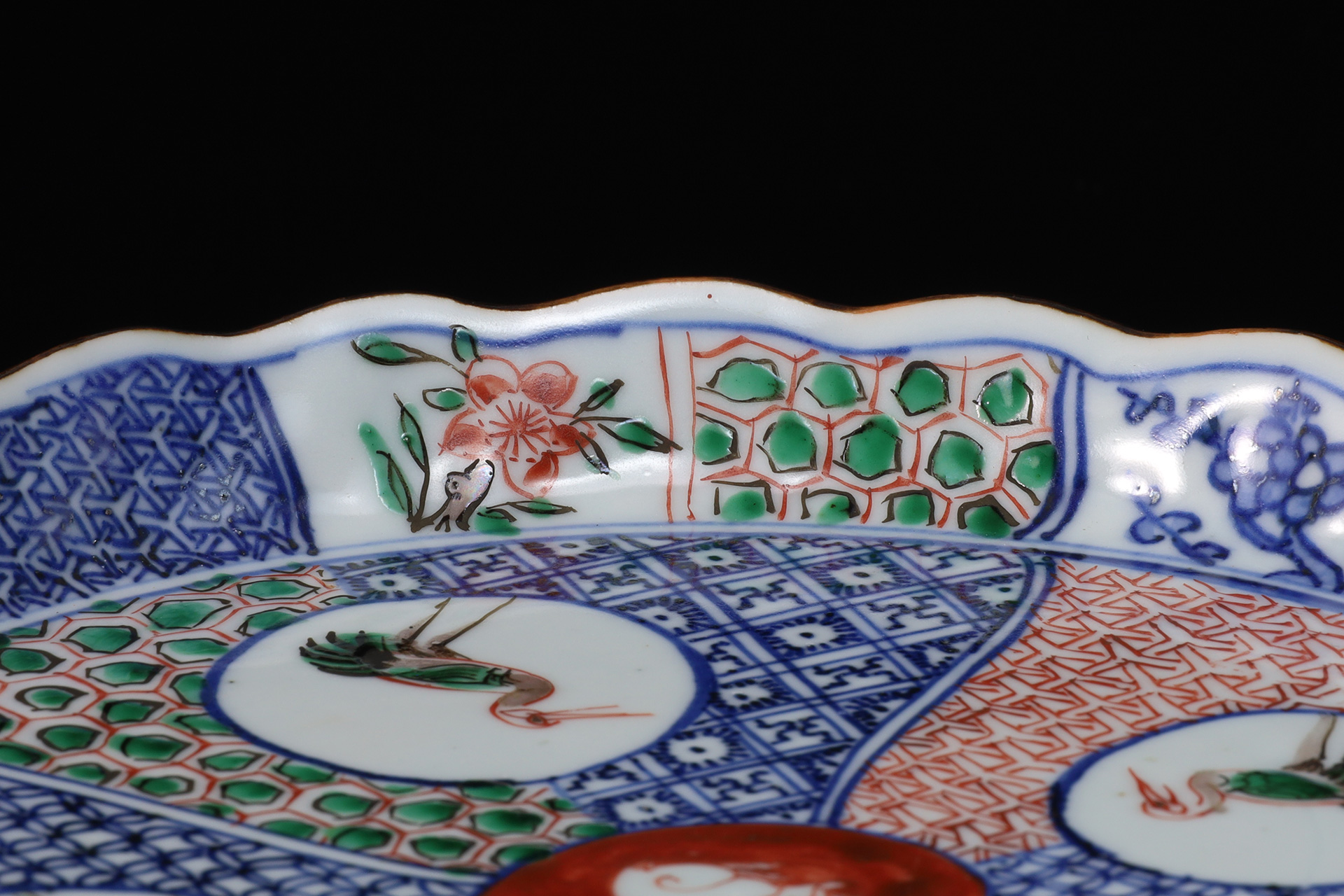 祥瑞色絵兎鳥文輪花皿（明時代）-9