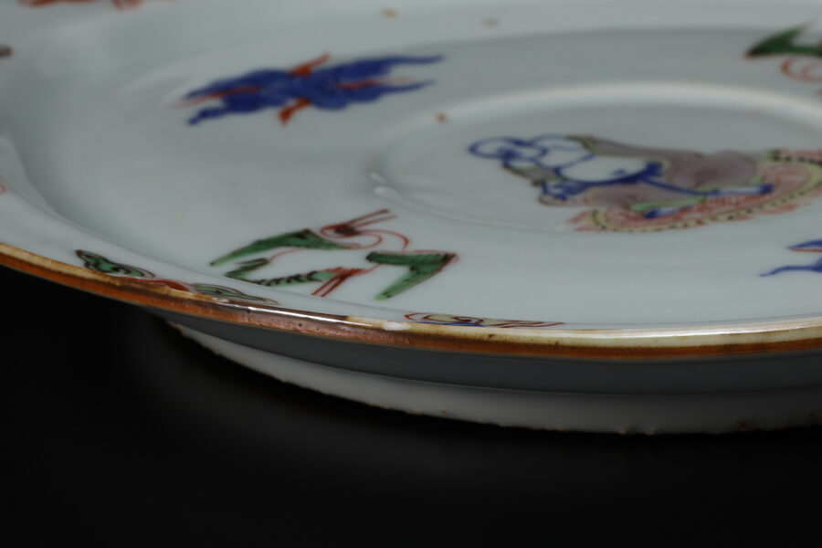 南京赤絵羅漢雲鶴文皿(明 - 清時代)-7