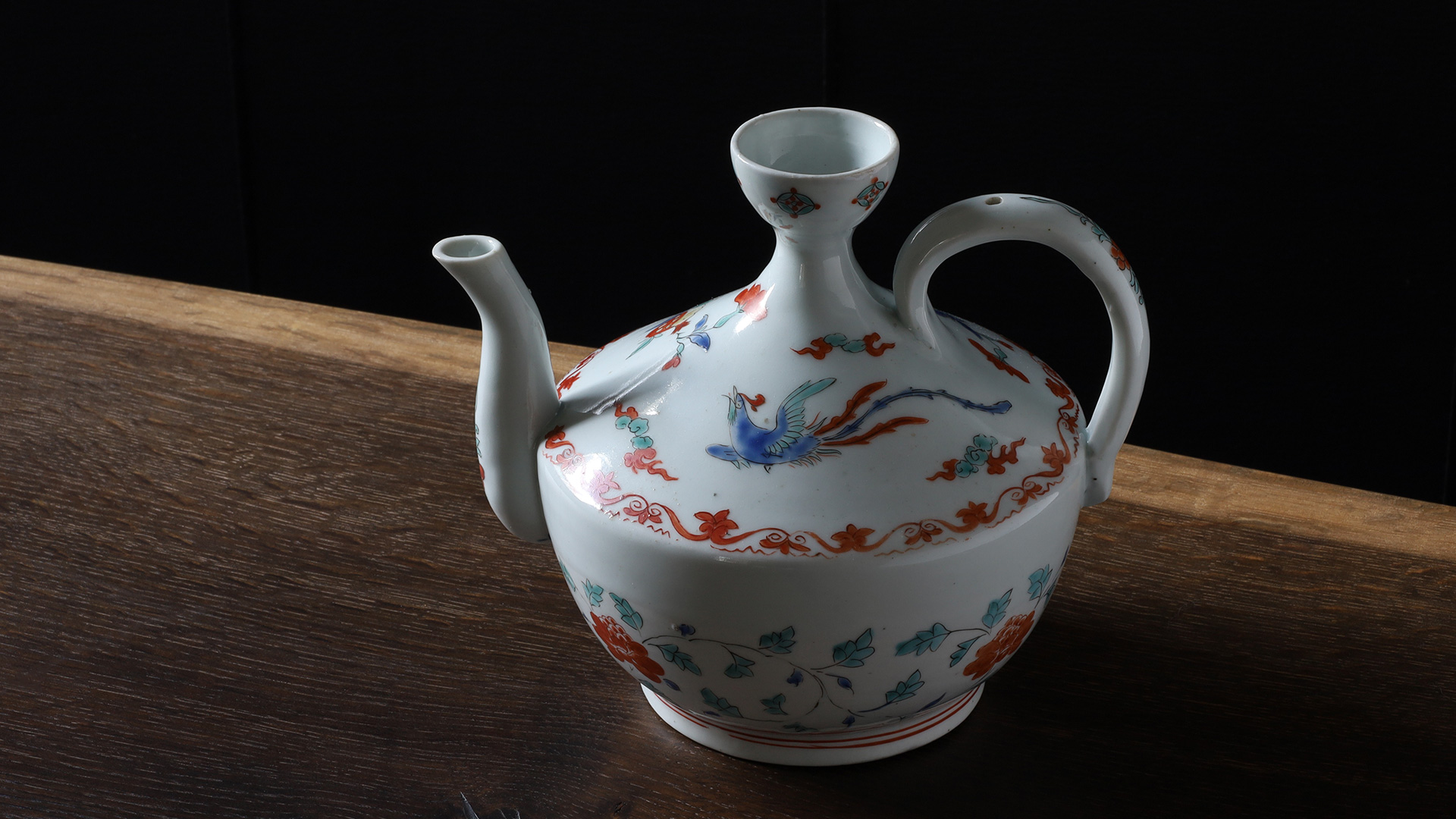 柿右衛門色絵鳳凰唐草文水注（江戸時代）-y1