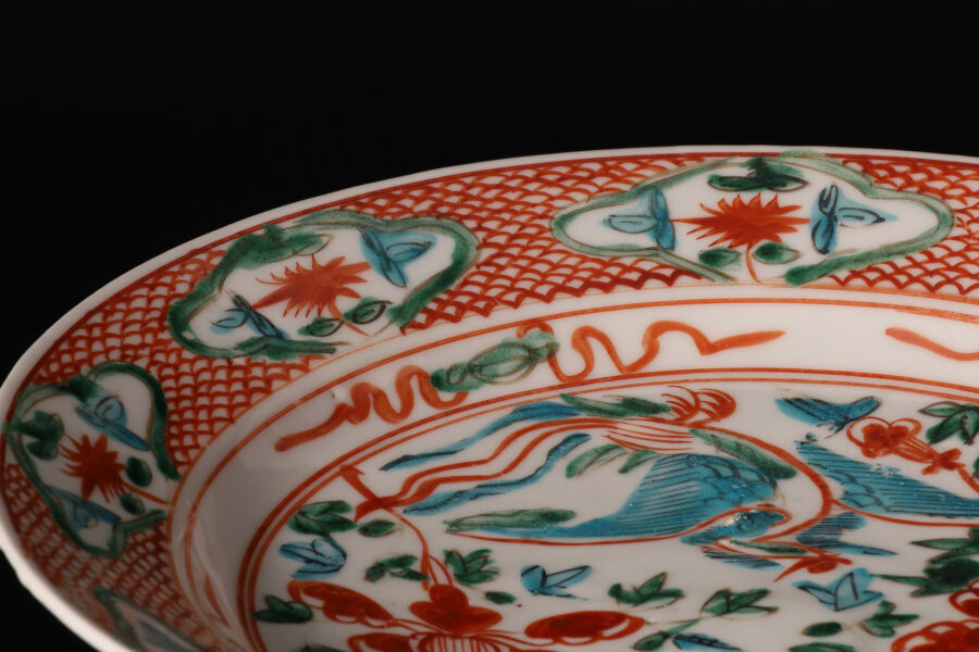 呉須赤絵牡丹鳳凰文平鉢（明時代）-6