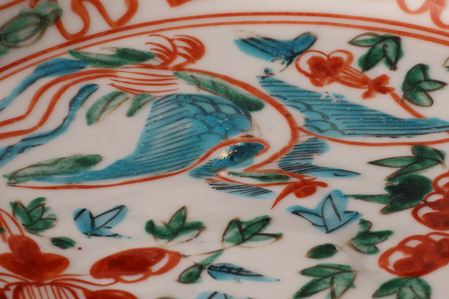 呉須赤絵牡丹鳳凰文平鉢（明時代）-7